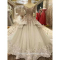 2017 Luxury Dubai heavy flower beading short sleeve princess wedding dress